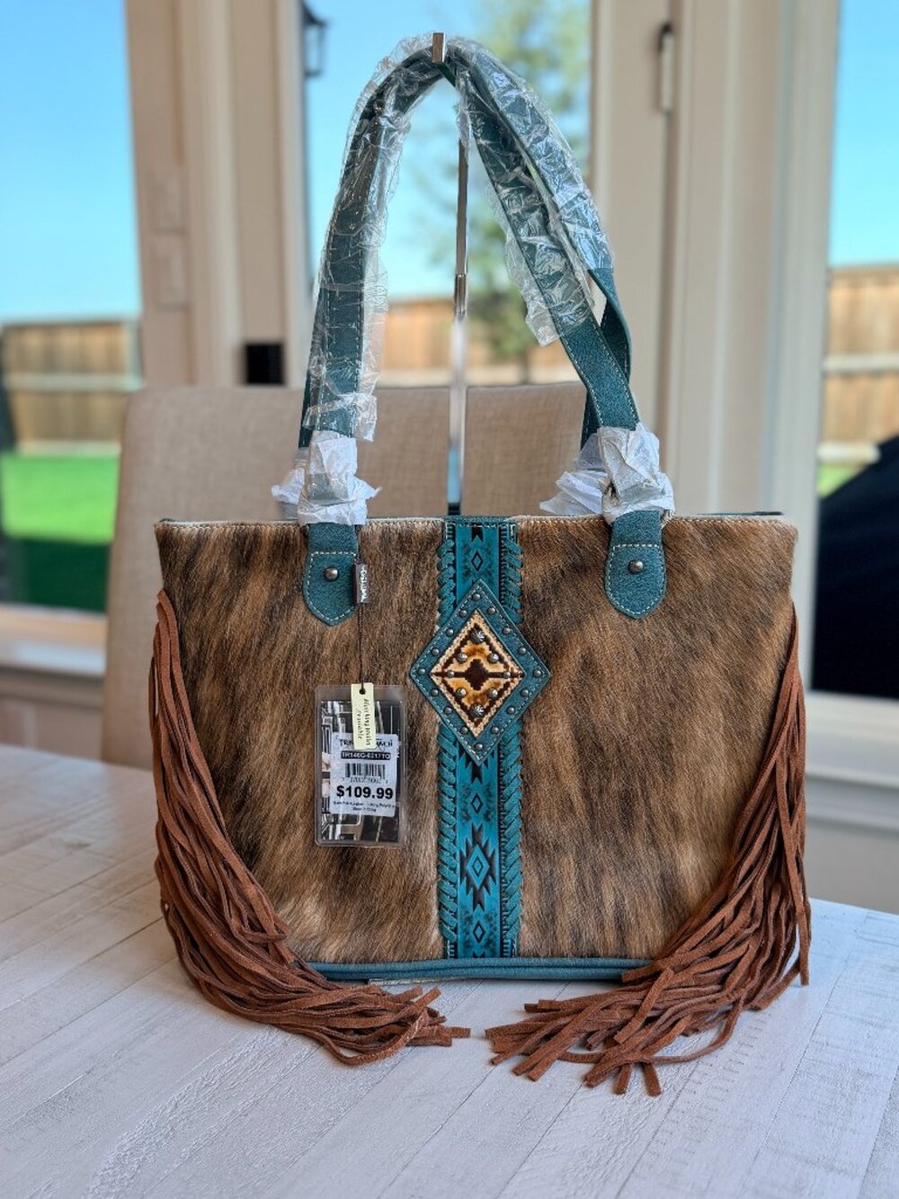 Trinity Ranch Hair On Cowhide Concealed Carry Tote - Turquoise